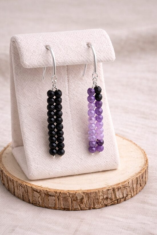 Dabīgo pērļu auskari "Lavandas stīgas"